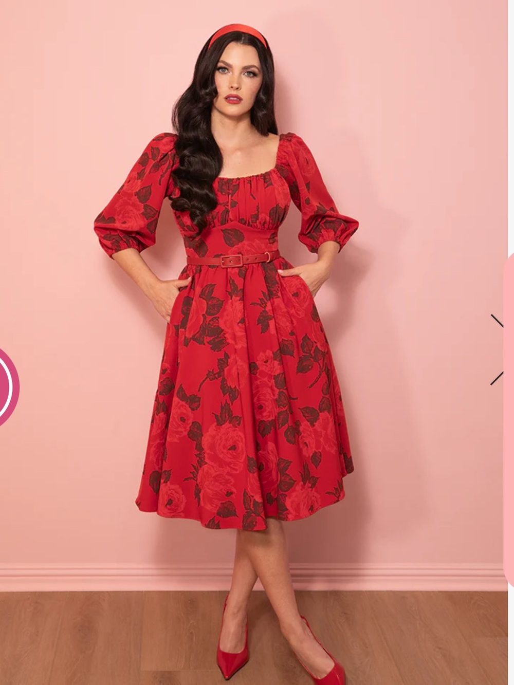 Vixen by Micheline Pitt Vintage Red Rose Print Vacation Dress - Picture 4 of 7